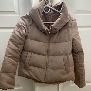 Brown zipped up Puffed Jacket Unique Neck Sz S- 4